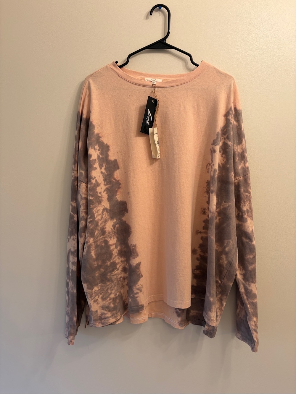 easel | Long Sleeve Tie-Dye Tee in Blush and Charcoal NWT